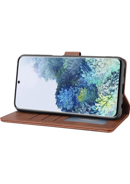 Samsung Galaxy S21 Fe 5g Damla Geçirmez Telefon Flip Deri Kılıf Cüzdanı Manyetik Tokalı Deri Kılıf Cüzdanı Anti-Çizelge Birleştirme Telefon Koruyucu Kapak Stand-Brown (Yurt Dışından)