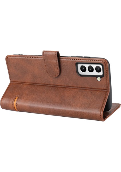 Samsung Galaxy S21 Fe 5g Damla Geçirmez Telefon Flip Deri Kılıf Cüzdanı Manyetik Tokalı Deri Kılıf Cüzdanı Anti-Çizelge Birleştirme Telefon Koruyucu Kapak Stand-Brown (Yurt Dışından)