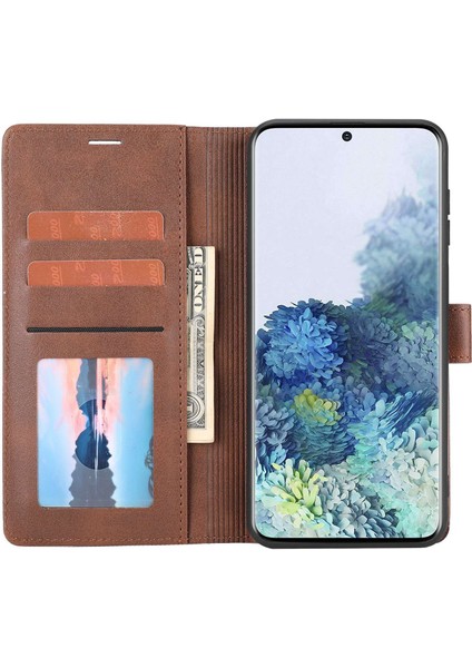 Samsung Galaxy S21 Fe 5g Damla Geçirmez Telefon Flip Deri Kılıf Cüzdanı Manyetik Tokalı Deri Kılıf Cüzdanı Anti-Çizelge Birleştirme Telefon Koruyucu Kapak Stand-Brown (Yurt Dışından)