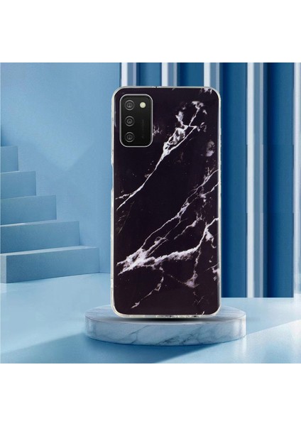 Samsung Galaxy A02S (164.2X75.9X9.1MM) Esnek Tpu Telefon Geri Kapağı Imd Mermer Desen Şok Geçirmez Kasa-Siyah (Yurt Dışından)