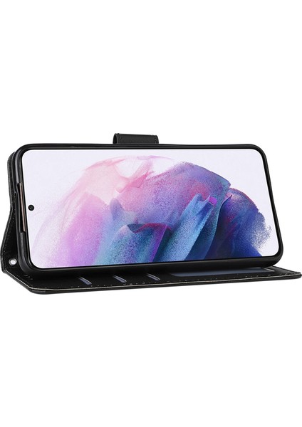Samsung Galaxy S22+5G Stand Kapağı Için, Bump Düzeltili Folio Flip Pu Deri Deri Cüzdan Cep Telefon Kılıfı Lanyard-Black (Yurt Dışından)