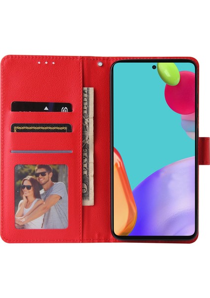 Samsung Galaxy A52 4G/5G/A52S 5g Stand Cüzdan Pu Deri Deri Telefon Kapağı Yumuşak Iç Tpu Kası-Kırmı (Yurt Dışından)