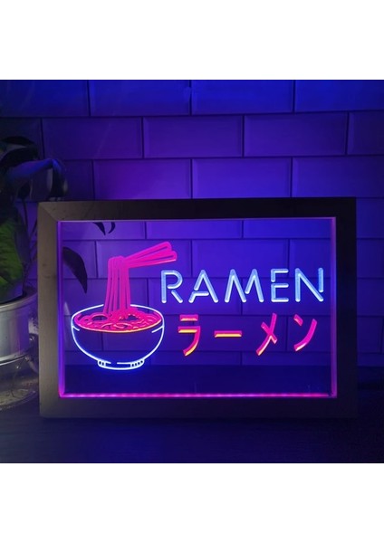 Mavi ve Kırmızı 23X17 cm Ramen Japon Erişte Mağazası Ekran Çift Renkli LED Neon Burcu Fotoğraf Çerçevesi Yaratıcı Masa Lambası Yatak Odası Masası Ahşap -Sy Xıongdı (Yurt Dışından)