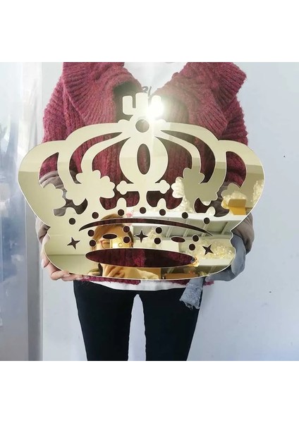 Temizle 30 cm Uzun Kişiselleştirilmiş Altın Gümüş Ayna Akrilik Prens Prenses Taç Odası Duvar Asılı Burcu Düğün Bebek Duş Hediye (Yurt Dışından)