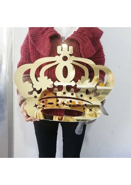 Temizle 30 cm Uzun Kişiselleştirilmiş Altın Gümüş Ayna Akrilik Prens Prenses Taç Odası Duvar Asılı Burcu Düğün Bebek Duş Hediye (Yurt Dışından)