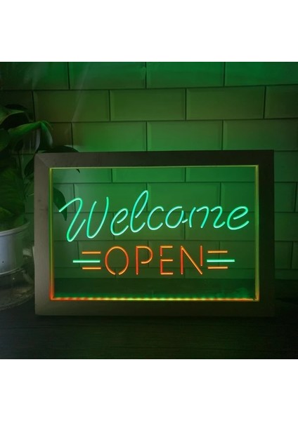 Yeşil ve Kırmızı 23X17 cm Açık Karşılama Mağaza Ekran Çift Renkli LED Neon Burcu Fotoğraf Çerçevesi Yaratıcı Masa Lambası Yatak Odası Masası Ahşap 3D Gece Lambası (Yurt Dışından)