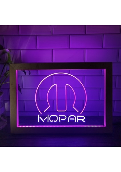 Kırmızı ve Mor 23X17 cm Mopar Çift Renkli LED Neon Burcu Fotoğraf Çerçevesi Yaratıcı Masa Lambası Yatak Odası Masası Ahşap 3D Gece Lambası (Yurt Dışından)