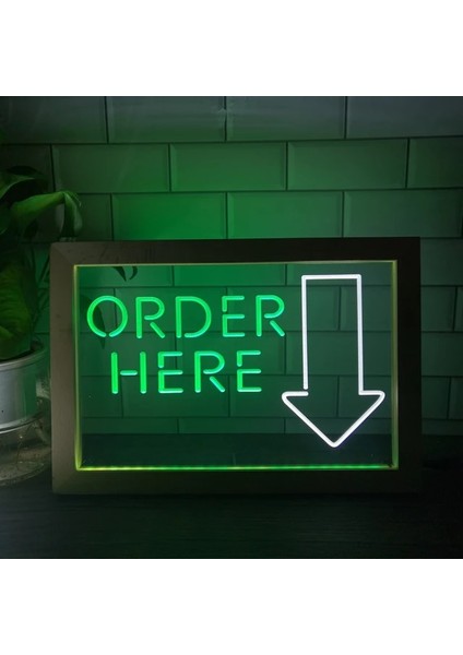 Beyaz ve Yeşil 23X17 cm Buradan Sipariş Verin Kasiyer Dükkanı Çift Renkli LED Neon Burcu Fotoğraf Çerçevesi Yaratıcı Masa Lambası Yatak Odası Masası Ahşap 3D Gece Lambası (Yurt Dışından)