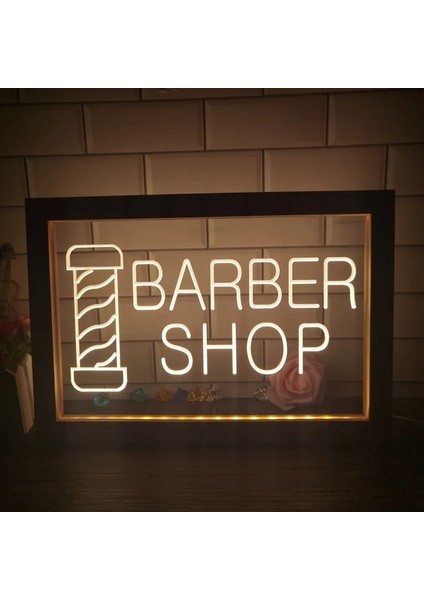 1 Renk Sıcak Renk 32X22 cm Açık Yenı Berber Dükkanı Saç Kesim Çift Renkli LED Neon Burcu Fotoğraf Çerçevesi Yaratıcı Masa Lambası Yatak Odası Masası Ahşap 3D Gece Lambası (Yurt Dışından)