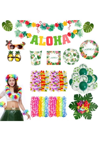 4 Adet Kutu Hawaii Parti Süslemeleri Yapay Çiçek Garland Yaz Tropikal Aloha Hawaii Parti Malzemeleri Düğün Doğum Günü Flamingo Dekor (Yurt Dışından)