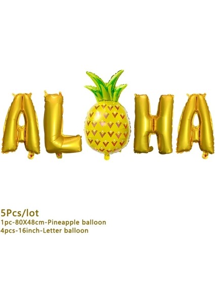 5 Adet-Aloha Balon Hawaii Tropikal Palmiye Yaprakları Hawaii Luau Parti Aloha Orman Parti Dekorasyon Düğün Doğum Günü Tek Kullanımlık Sofra Seti Malzemeleri (Yurt Dışından)