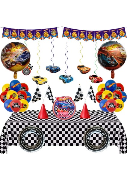 12 Adet Kek Topper Hot Wheels Doğum Günü Dekorasyon Araba Yarışı Tema Parti Malzemeleri Şişme Balon Afiş Kek Topper Damalı Girdap Çocuk Hediyeler (Yurt Dışından)