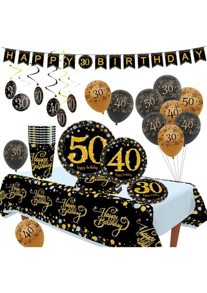 30TH Zemin Mutlu 30 40 50 Doğum Günü Siyah Altın Doğum Günü Partisi Dekorasyon Evlilik Yıldönümü Yetişkin 30TH 40TH 50TH Doğum Günü Partisi Zemin (Yurt Dışından)