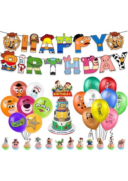 Set D Oyuncak Hikayesi Parti Dekorasyon Karikatür Buzz Lightyear Woody Lateks Balon Mutlu Doğum Günü Afiş Kek Topper Çocuklar Oğlan Kız Oyuncaklar Hediyeler (Yurt Dışından)