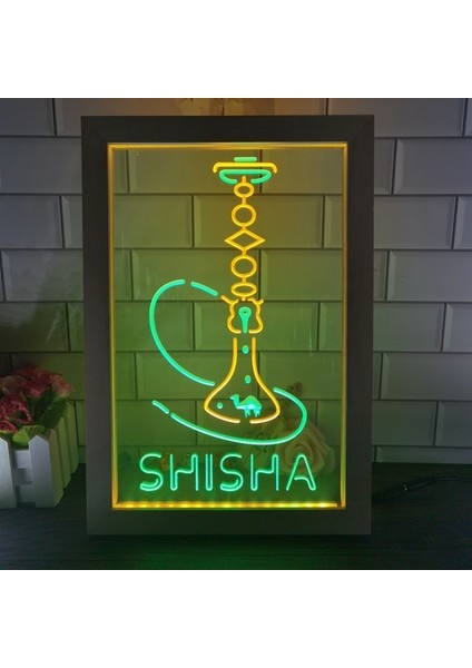 Yeşil ve Sarı 17X23 cm Nargile Nargile Dükkanı Ev Odası Man Cave Dekorasyon Çift Renkli LED Neon Burcu Fotoğraf Çerçevesi Yatak Odası Masası 3D Gece Lambası (Yurt Dışından)