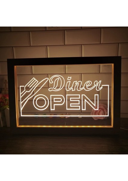 1 Renk Sıcak Renk 23X17 cm Lokanta Açık Bıçak Çatal Cafe Çift Renkli LED Neon Burcu Fotoğraf Çerçevesi Yaratıcı Masa Lambası Yatak Odası Masası Ahşap 3D Gece Lambası (Yurt Dışından)