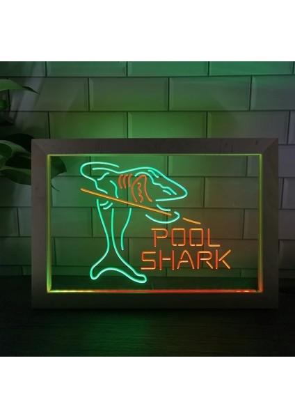 Yeşil ve Kırmızı 23X17 cm Havuz Köpekbalığı Snooker Odası Man Cave Hediye Çift Renkli LED Neon Burcu Fotoğraf Çerçevesi Yatak Odası Masası 3D Gece Lambası (Yurt Dışından)