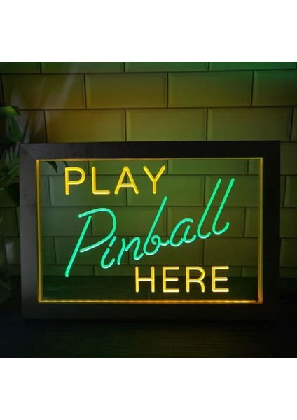 Yeşil ve Sarı 23X17 cm Langırt Odası Burada Oyna Oyunu Man Cave Bar Çift Renkli LED Neon Burcu Fotoğraf Çerçevesi Yatak Odası Masası 3D Gece Lambası (Yurt Dışından)