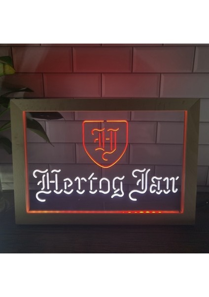 Beyaz ve Kırmızı 23X17 cm Hertog Jan Bar Hollanda Bira LED Neon Burcu Fotoğraf Çerçevesi Yaratıcı Masa Lambası Yatak Odası Masası Ahşap 3D Gece Lambası (Yurt Dışından)