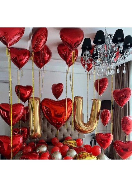 MIX15PCS B 32 Inç Altın Seni Seviyorum Kırmızı Kalp Folyo Balonlar Düğün Sevgililer Günü Dekor Yıldönümü Doğum Günü Partisi Süslemeleri Aşk Balonu (Yurt Dışından)