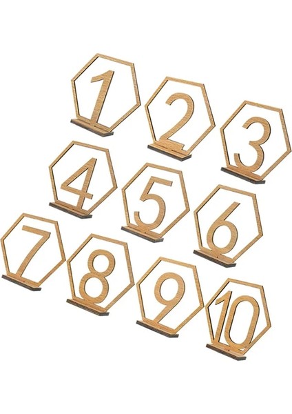 Gösterildiği Gibi 10.8X10 cm 10 Adet Woodsy Dekor Masa Numarası Tutucular Düğün Yemek Masası Düğün Parti Malzemeleri Ahşap Altıgen Masa Numaraları Gelin (Yurt Dışından)
