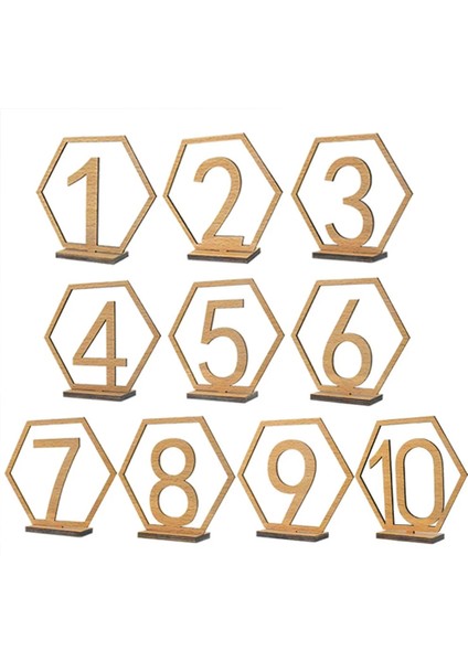 Gösterildiği Gibi 10.8X10 cm 10 Adet Woodsy Dekor Masa Numarası Tutucular Düğün Yemek Masası Düğün Parti Malzemeleri Ahşap Altıgen Masa Numaraları Gelin (Yurt Dışından) fiyatları