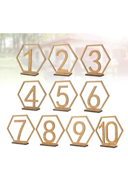 Gösterildiği Gibi 10.8X10 cm 10 Adet Woodsy Dekor Masa Numarası Tutucular Düğün Yemek Masası Düğün Parti Malzemeleri Ahşap Altıgen Masa Numaraları Gelin (Yurt Dışından) indirimleri