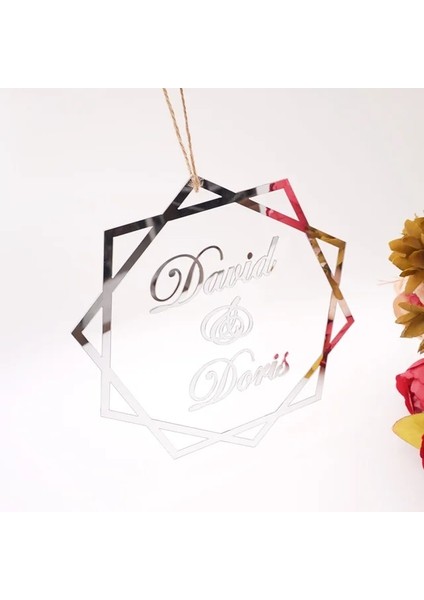 Gümüş 25 cm Özel Akrilik Ayna Düğün Adı Burcu Kişiselleştirilmiş Masa Süsü Gelin Damat Çerçeve Parti Dekor Konuk Hediyeler Fotoğraf Sahne Favor (Yurt Dışından)