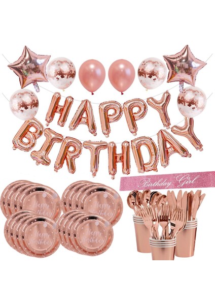 Yağmur Perdesi2 Mutlu Doğum Günü Süslemeleri Kızlar Gül Altın Balon Tek Kullanımlık Sofra Bebek Duş Bir Yıl 1. Doğum Günü Partisi Süslemeleri (Yurt Dışından)