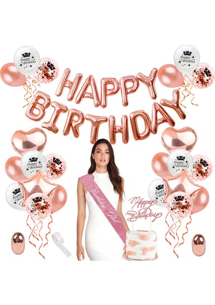 Yağmur Perdesi2 Mutlu Doğum Günü Süslemeleri Kızlar Gül Altın Balon Tek Kullanımlık Sofra Bebek Duş Bir Yıl 1. Doğum Günü Partisi Süslemeleri (Yurt Dışından)