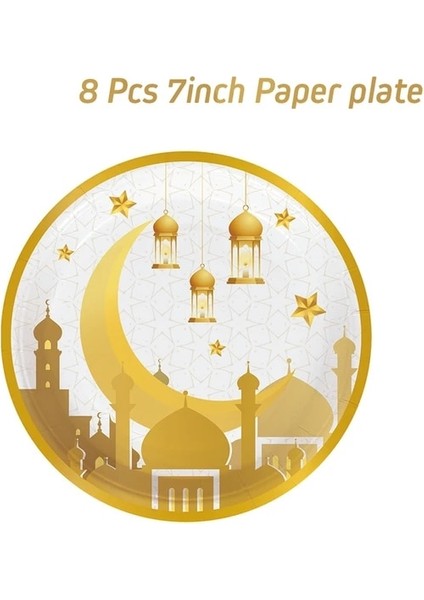 8 Adet 7 Inç Plaka Eid Mubarak Kağıt Tabak Bardak Peçeteler 2023 Ramazan Kareem Dekorasyon Müslüman Islam Festivali Parti Malzemeleri Eid Al Kurban Hediyeleri (Yurt Dışından)