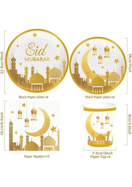 8 Adet 7 Inç Plaka Eid Mubarak Kağıt Tabak Bardak Peçeteler 2023 Ramazan Kareem Dekorasyon Müslüman Islam Festivali Parti Malzemeleri Eid Al Kurban Hediyeleri (Yurt Dışından)