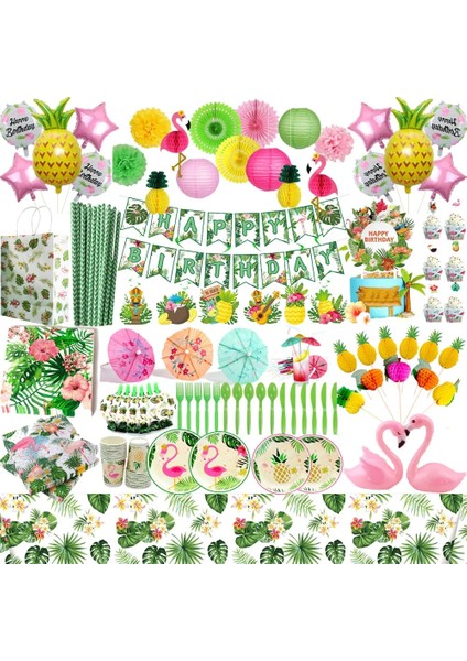 2 Adet Süs Yeşil Flamingo Doğum Günü Partisi Dekor Tek Kullanımlık Sofra Kağıt Fenerler Bardak Saman Balon Çocuk Bebek Duş Parti Malzemeleri (Yurt Dışından)