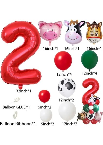 Numarası 2 22 Adet Çiftlik Hayvanı Tema Inek/domuz Balonlar Kule Seti 1-9 Inç Kırmızı Balon Çocuklar Mutlu Doğum Günü Partisi Dekorasyon Çiftlik Parti Kaynağı (Yurt Dışından)