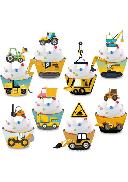 03 Mühendislik Araç Cupcake Süslemeleri Ekskavatör Kek Topper Çocuk Boys Mutlu Inşaat Araba Doğum Günü Partisi Pasta Dekorları Şekeri (Yurt Dışından)