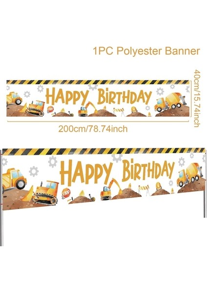 1 Adet Banner Inşaat Partisi Tek Kullanımlık Sofra Doğum Günü Dekorasyon Çocuk Bebek Duş Ekskavatör Kamyon Traktör Inşaat Doğum Günü Dekor (Yurt Dışından)