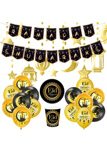 Altın Ay Ramazan Eid Mubarak Siyah Altın Süslemeleri Balon Ramazan Sofra Askı Süsleri Banner Eid Parti Tatil Evi Süslemeleri (Yurt Dışından) fiyatları