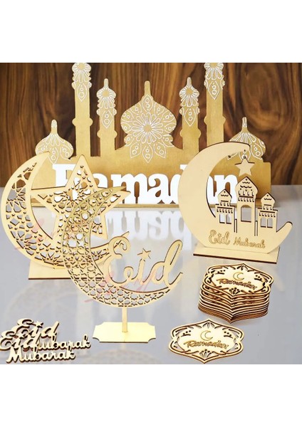 Ramazan Barak 1 Takım Ahşap Eid Mubarak Masa Süsleri Ramazan Kareem Ev Dekorasyon Müslüman Islam Ahşap Kolye Düğün Parti Malzemeleri (Yurt Dışından)