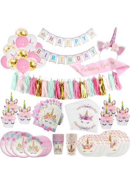 Tek Boynuzlu At Topper Seti B Unicorn Doğum Günü Dekorasyon Unicorn Lateks Balonlar Kağıt Bardaklar Saman Peçeteler Masa Örtüsü Kız Doğum Günü Bebek Gösterisi Parti Malzemeleri (Yurt Dışından)