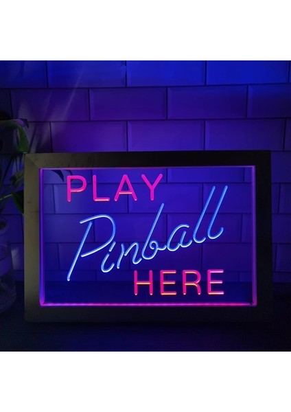 Mavi ve Kırmızı 23X17 cm Langırt Odası Burada Oyna Oyunu Man Cave Bar Çift Renkli LED Neon Burcu Fotoğraf Çerçevesi Yatak Odası Masası 3D Gece Lambası (Yurt Dışından)