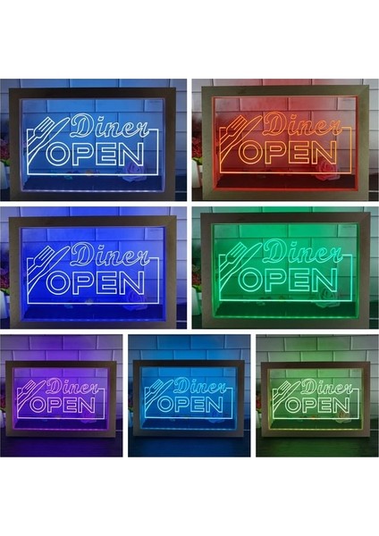 7 Renk 23X17 cm Lokanta Açık Bıçak Çatal Cafe Çift Renkli LED Neon Burcu Fotoğraf Çerçevesi Yaratıcı Masa Lambası Yatak Odası Masası Ahşap 3D Gece Lambası (Yurt Dışından)
