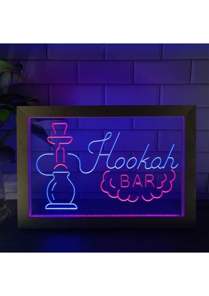 Mavi ve Kırmızı 23X17 cm Nargile Bar LED Neon Burcu Fotoğraf Çerçevesi Yaratıcı Masa Lambası Yatak Odası Masası Ahşap 3D Gece Lambası (Yurt Dışından)