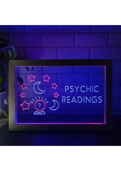 Mavi ve Kırmızı 23X17 cm Psişik Okumalar Kristal Top Çift Renkli LED Neon Burcu Fotoğraf Çerçevesi Yaratıcı Masa Lambası Yatak Odası Masası Ahşap 3D Gece Lambası (Yurt Dışından)