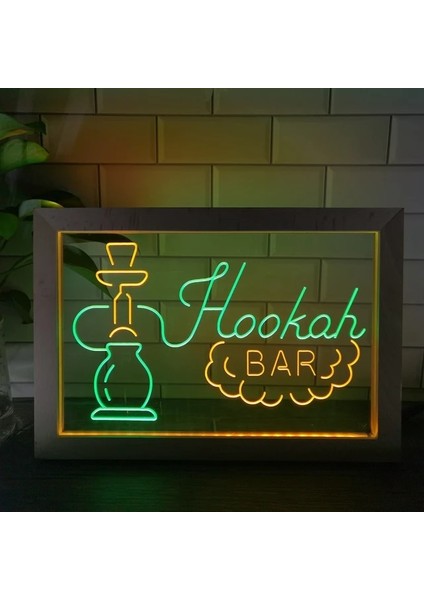 Yeşil ve Sarı 23X17 cm Nargile Bar LED Neon Burcu Fotoğraf Çerçevesi Yaratıcı Masa Lambası Yatak Odası Masası Ahşap 3D Gece Lambası (Yurt Dışından)