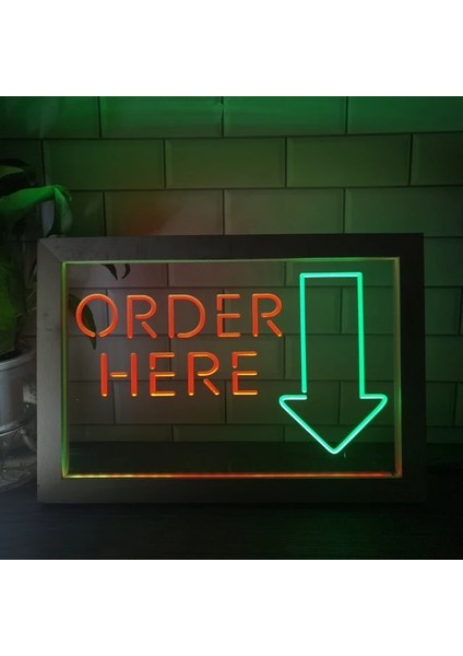 Yeşil ve Kırmızı 23X17 cm Buradan Sipariş Verin Kasiyer Dükkanı Çift Renkli LED Neon Burcu Fotoğraf Çerçevesi Yaratıcı Masa Lambası Yatak Odası Masası Ahşap 3D Gece Lambası (Yurt Dışından)