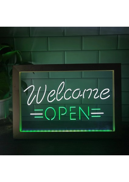 7 Renk 32X22 cm Açık Karşılama Mağaza Ekran Çift Renkli LED Neon Burcu Fotoğraf Çerçevesi Yaratıcı Masa Lambası Yatak Odası Masası Ahşap 3D Gece Lambası (Yurt Dışından) indirimleri