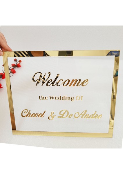 Ayna Gül Altın 30X25CM Özel Gelin Damat Adı Ayna Çerçevesi Düğün Tabela Kişiselleştirilmiş Şeffaf Akrilik Tabela Plaka Tırnak Parti Dekoru Şekeri (Yurt Dışından)