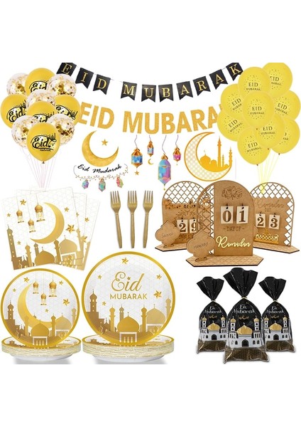 1 Takım Banner C Ramazan Süslemeleri Altın Eid Mubarak Asılı Banner Kağıt Tabak Bardak Ramazan Kareem Kurban Bayramı Islam Hac Parti Malzemeleri (Yurt Dışından)