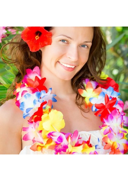 A01 12 Adet Hawaii Parti Yapay Çiçekler Plaj Çiçek Ipek Çelenk Kolye Hawaii Yaz Düğün Doğum Günü Tropikal Parti Dekoru (Yurt Dışından)