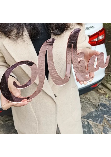 3 Koyu Pembe 20 cm Uzunluğunda Özel Ayna Gül Altın Akrilik Bebek Adı Burcu Kişiselleştirilmiş Düğün Adı Burcu Doğum Günü Partisi Dekoru Bebek Duş Zemin (Yurt Dışından)